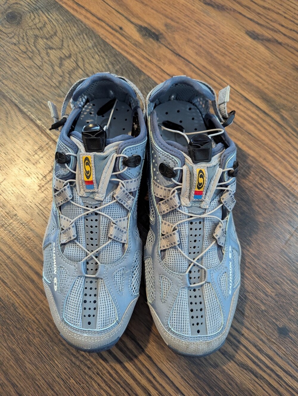 Salomon Techamphibian 2 Shoes Womens Size 10 Gray Mesh Blue Hiking Quicklace